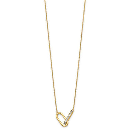 14K Gelbgold Poliert 1/15 Karat Diamant Interlocked Büroklammer Knöpfe 18 Zoll Halskette