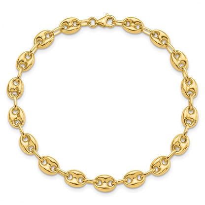 14K Gelbgold Poliert 6.3mm Gewölbt Anker/mariner Glieder Gliederarmband
