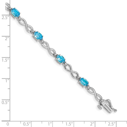 14K Weißgold Komplett Oval Schweizer Blautopas und Diamant Unendlichkeit Glieder 7 Zoll Armband