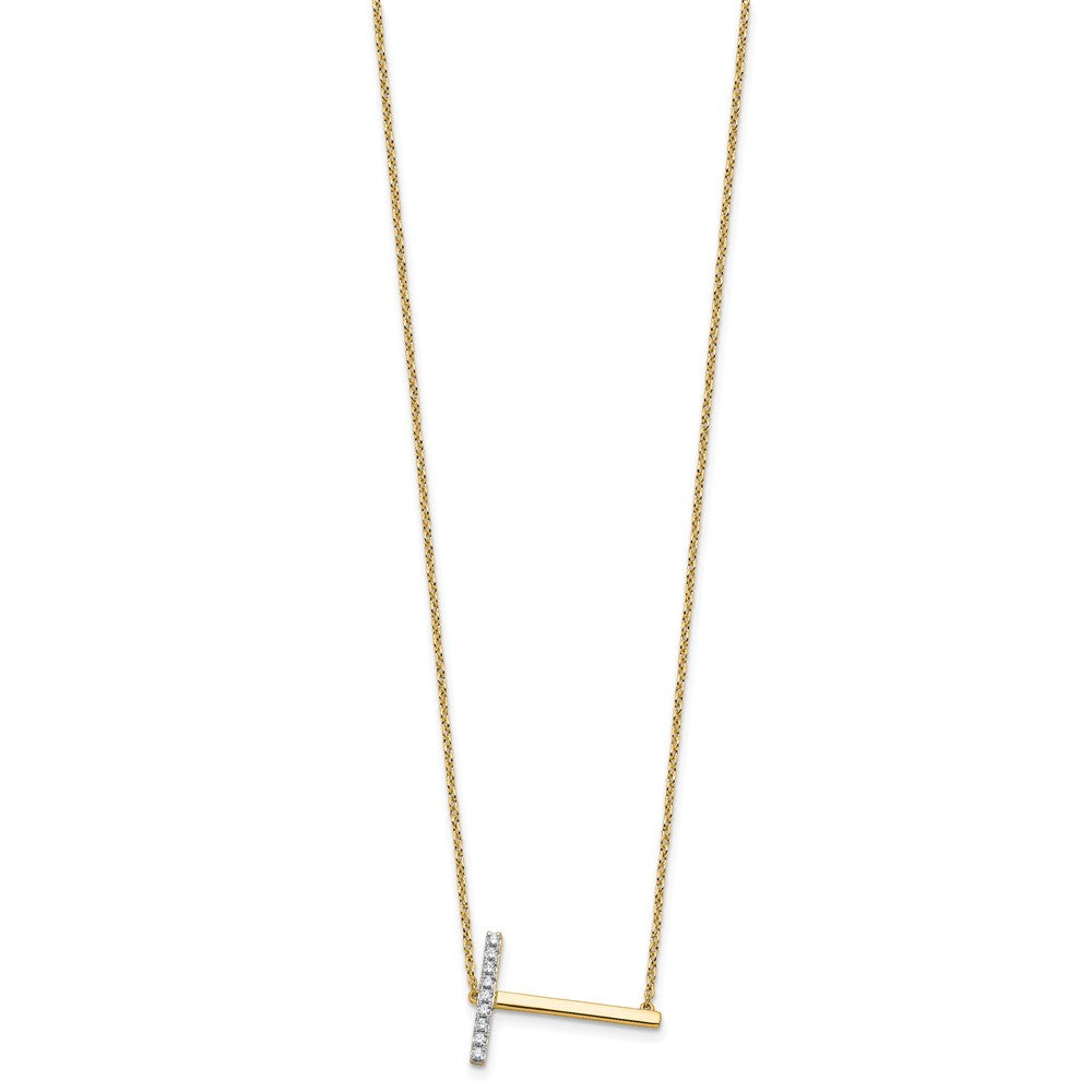 14K Gelbgold Seitlich Diamant Initiale T 18 Zoll Halskette