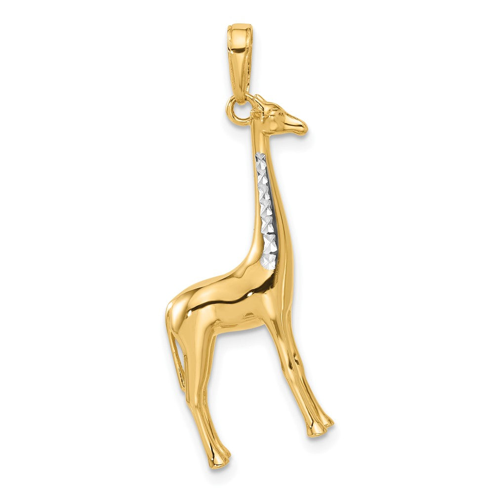 14K Gelbgold und Rhodium diamantgeschliffener 3-D Giraffen-Anhänger