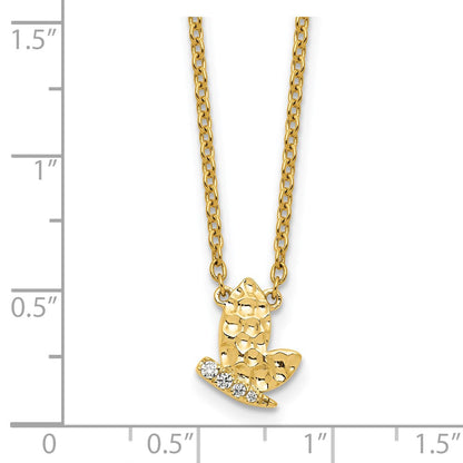 14K Gelbgold Poliert und Gehämmert 1/20 Karat Diamant Schmetterling 18 Zoll Halskette