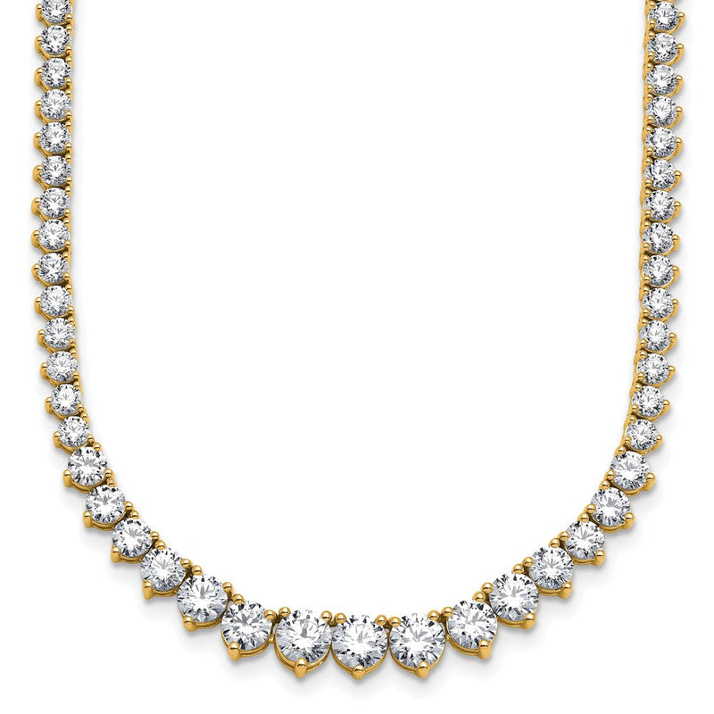 14K Gelbgold 15 1/10 Karat Zertifiziert Im Labor Gezüchtet Diamant Vs+ F+ Komplett Rund 16 Zoll Abgestuft Tennis Halskette