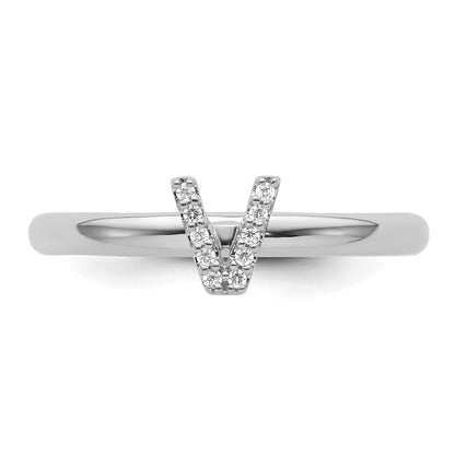 14K Weißgold Stapelbar Diamant Initiale V Größe 7 Ring