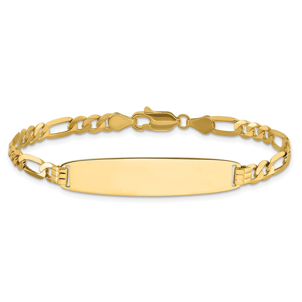 14K Gelbgold Poliert Massiv Kette/solid Platte Figaro Glieder Abgerundet 33x8.4mm Platte 8 Zoll Id Armband