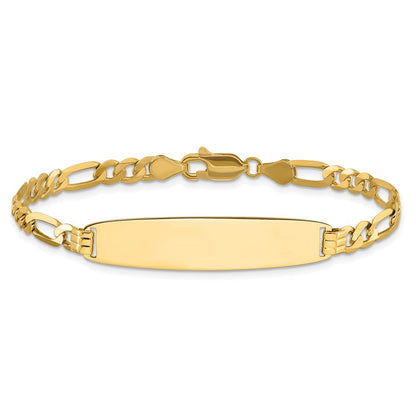 14K Gelbgold Poliert Massiv Kette/solid Platte Figaro Glieder Abgerundet 33x8.4mm Platte 8 Zoll Id Armband