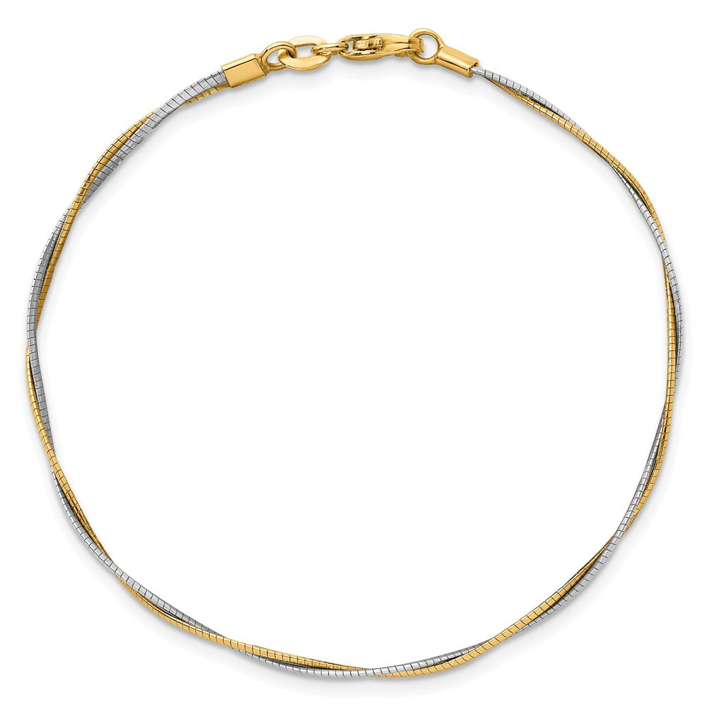 14K Bicolor Gold Bicolor Poliert Gedreht Rund Omega 7.5 Zoll Armband