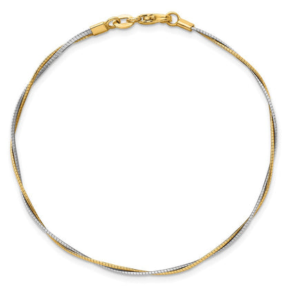 14K Bicolor Gold Bicolor Poliert Gedreht Rund Omega 7.5 Zoll Armband