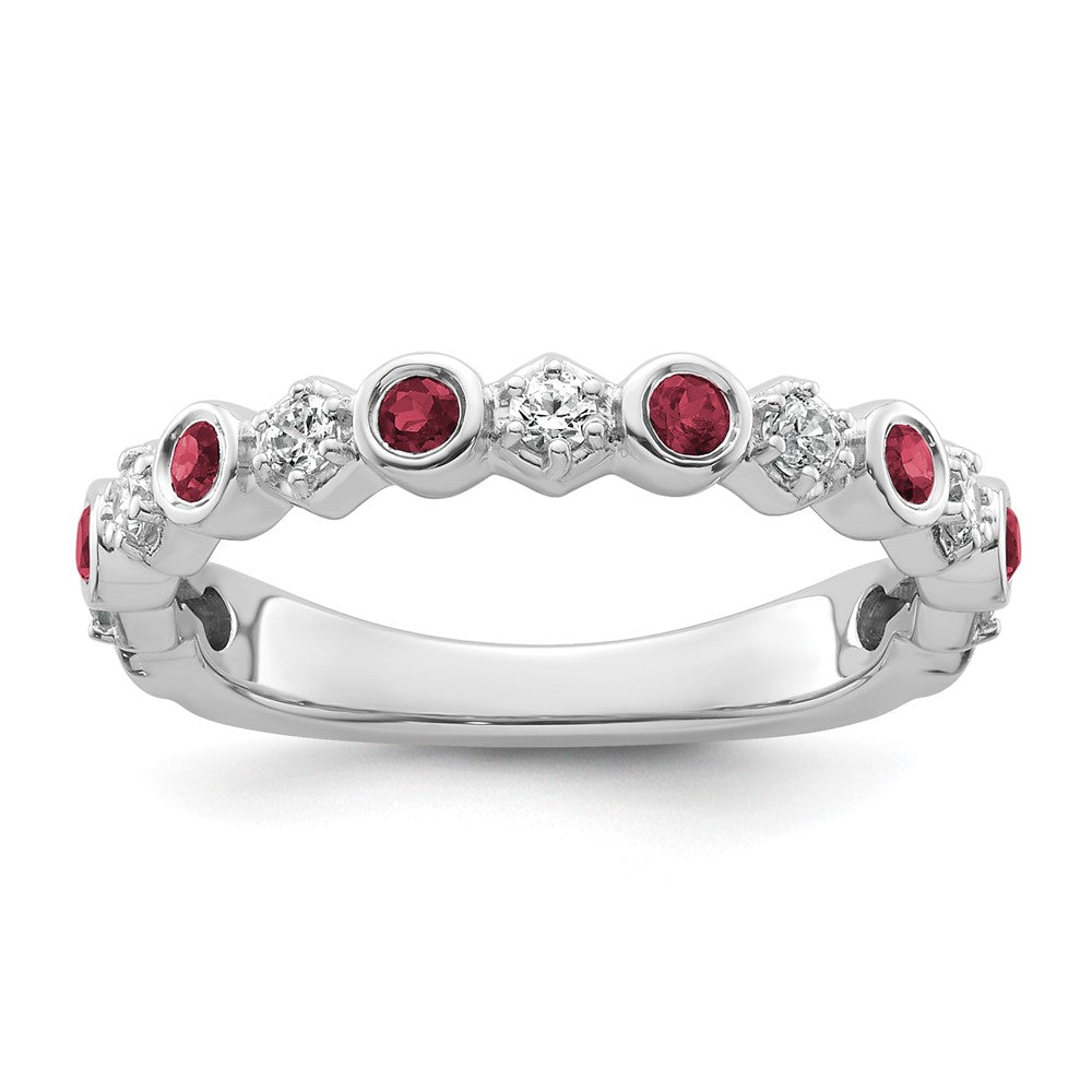 14K Weißgold Poliert Diamant und Rubin Mode Ring