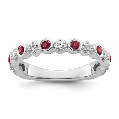 14K Weißgold Poliert Diamant und Rubin Mode Ring
