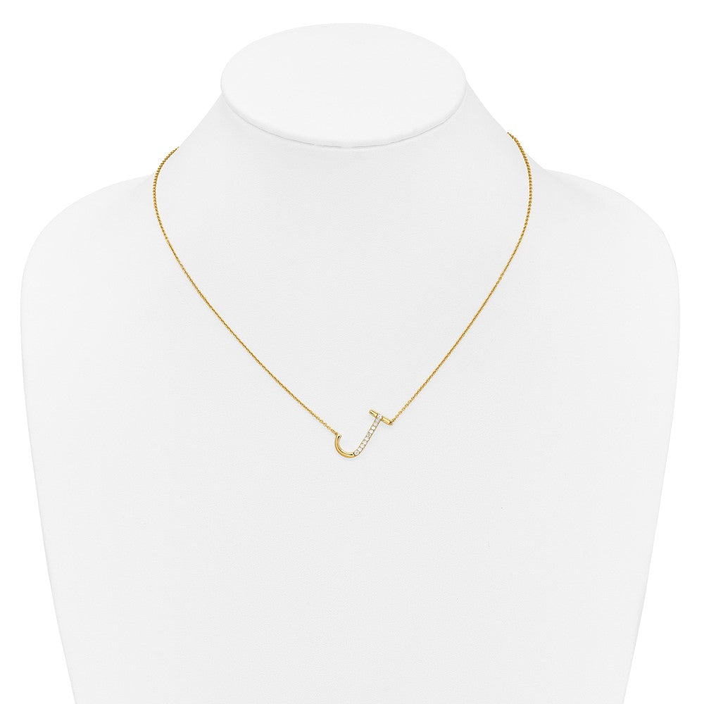 14K Gelbgold Seitlich Diamant Initiale J 18 Zoll Halskette