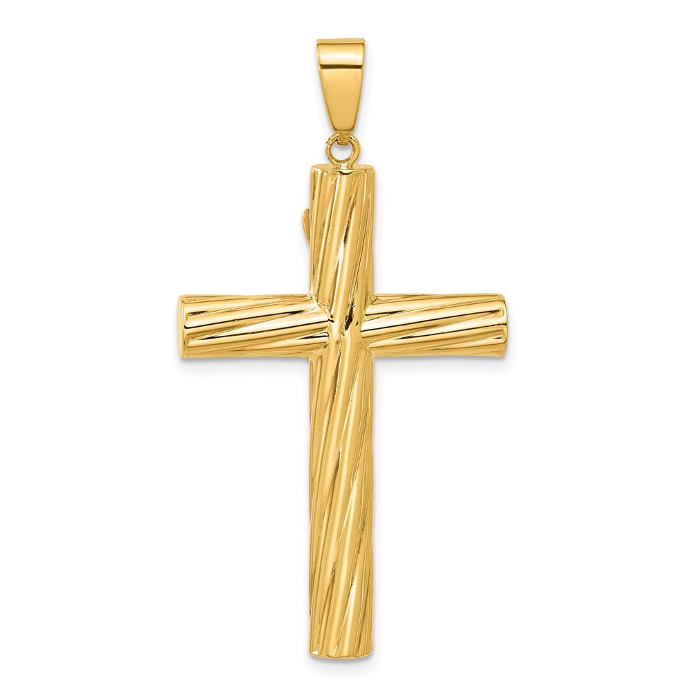 14K Gelbgold Polierter und Strukturierter Kruzifix-Anhänger