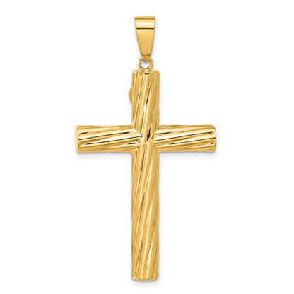 14K Gelbgold Polierter und Strukturierter Kruzifix-Anhänger