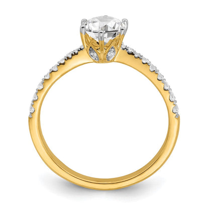14K Gelbgold Gold Blatt Design (holds 3/4 Karat (5.8mm) Rund Mittig) 1/4 Karat Diamant Halbfassung Verlobungsring