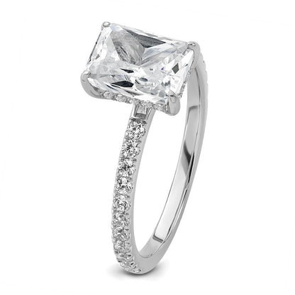 14K Weißgold 2K Zertifizierter Laborgezüchteter Diamant VS/SI+ G+ Radiant Solitär Verlobungsring mit Flair