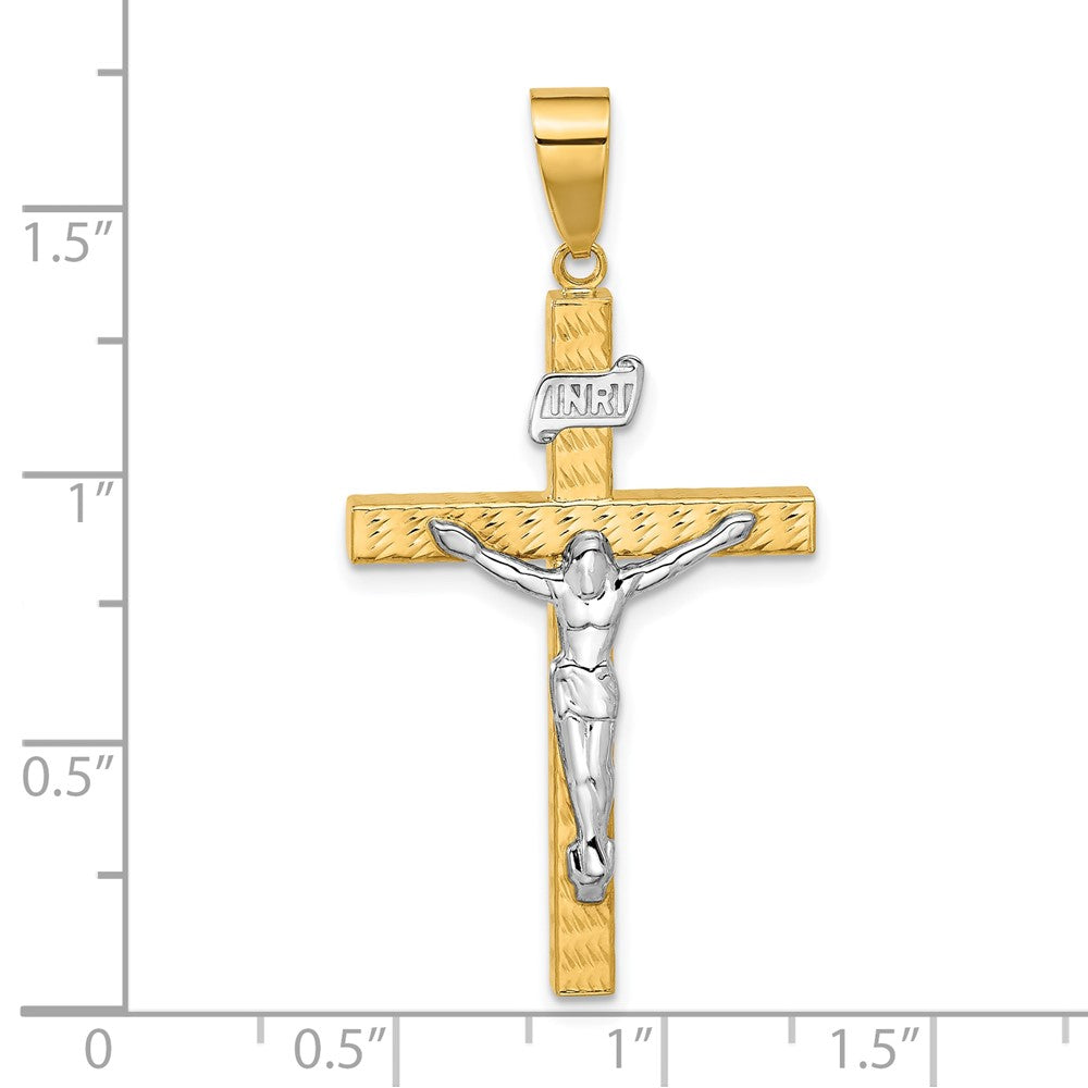 14K Bicolor Gold Kruzifix-Anhänger, poliert und diamantiert