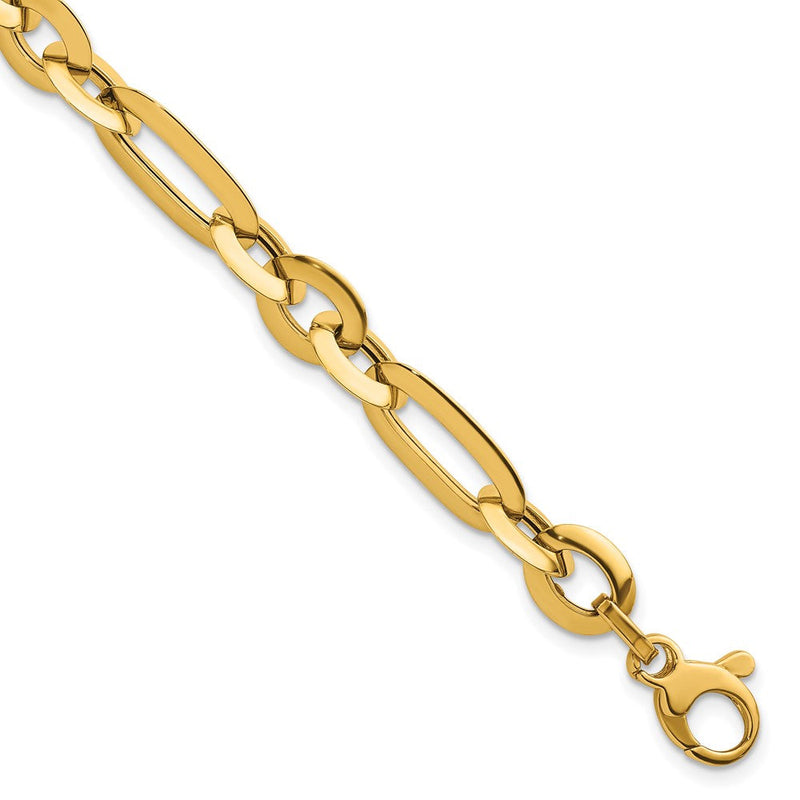 14K Gelbgold Poliert 7.75mm Lang Messer Kante Glieder 7.5 Zoll Armband