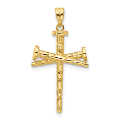 14K Gelbgold Polierter und Strukturierter Nägel-Kreuz-Anhänger