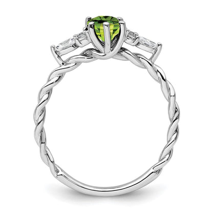 14K Weißgold Ring mit Diamant und 7x5 ovalem August/Peridot, gedreht, Größe 7