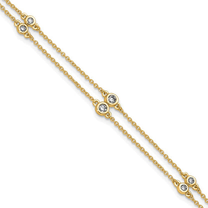 14K Gelbgold Komplett 1/4 Karat Diamant Multi-station Doppelt Strang 7 Zoll Armband