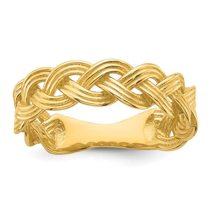 14K Gelbgold Polierter Fancy-Geflochtener Ring, Größe 7