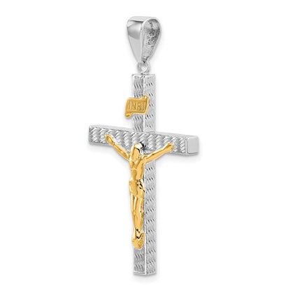 14K Bicolor Gold Kruzifix-Anhänger, poliert und diamantiert