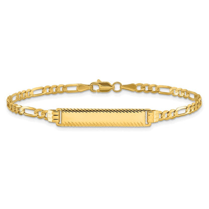 14K Gelbgold Poliert Massiv Kette/solid Platte 3.0mm Figaro Glieder Diamantiert 27x5.5mm Platte 8 Zoll Id Armband