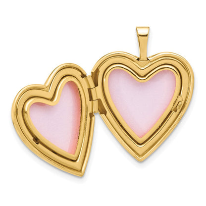 14K Gelbgold Satiniert und Poliert Diamant Stern 20mm Herz Medaillon