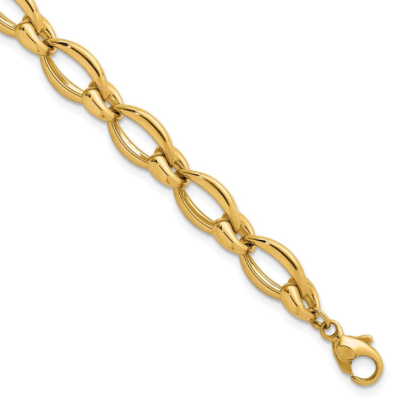 14K Gelbgold Poliert 8.75mm Rund und Oval Fantasieglieder 7.5 Zoll Armband