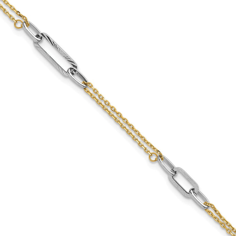 14K Bicolor Gold Bicolor Poliert und Diamantiert 3-station 6.5 Zoll Armband Plus 0.75 Zoll Verlängerung