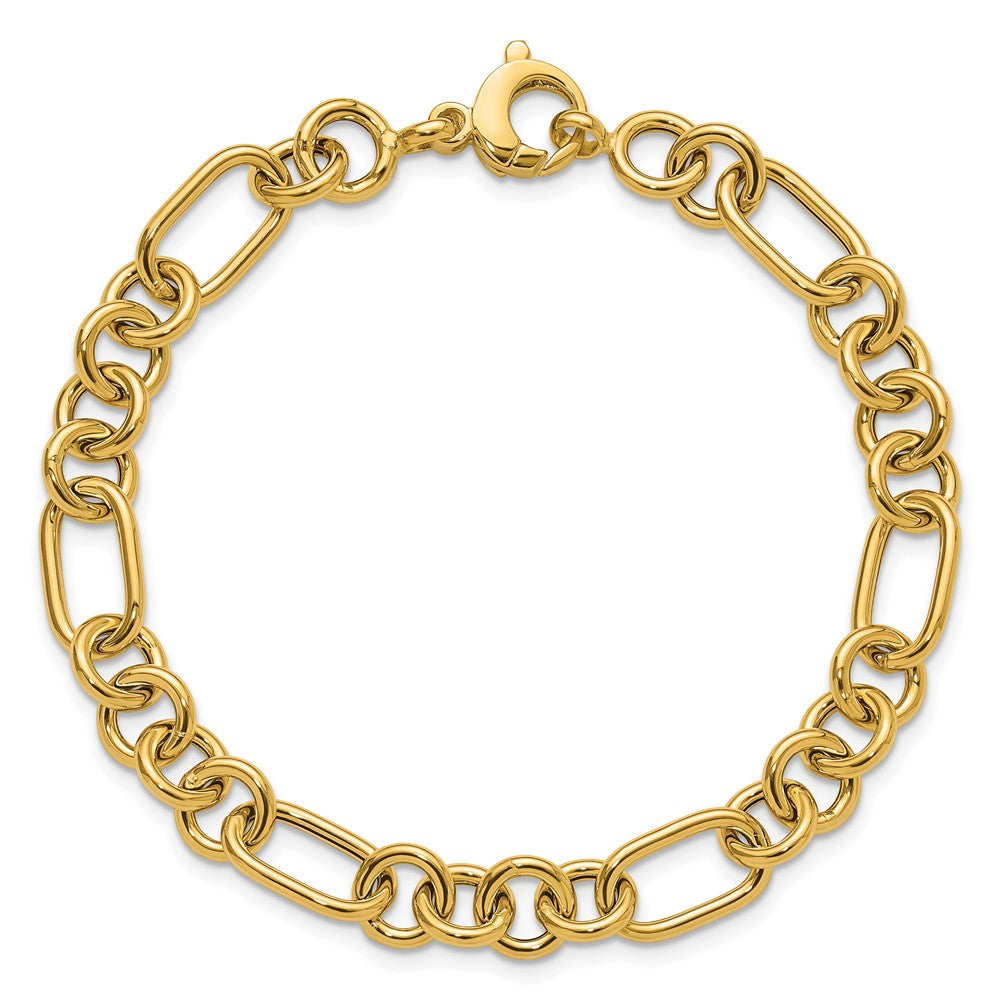 14K Gelbgold Poliert 7.9mm Fantasieglieder Gliederarmband