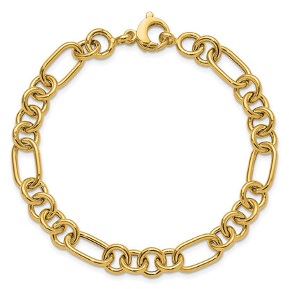 14K Gelbgold Poliert 7.9mm Fantasieglieder Gliederarmband