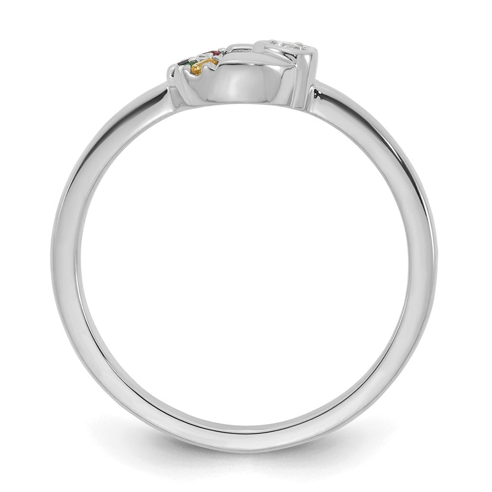 14K Weißgold Diamant Herz mit 4 Synthetisch Geburtsstein Mutter Kreis Ri