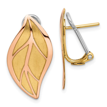 14K Bicolor Gold Bicolor und Poliert und Gebürstet Blatt Omega Rückseite Ohrstecker