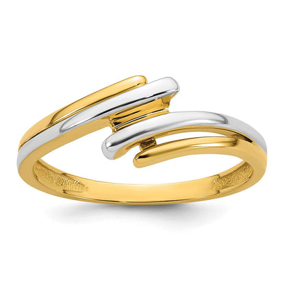 14K Gelbgold mit Rhodium poliert, Größe 7, Bypass-Ring