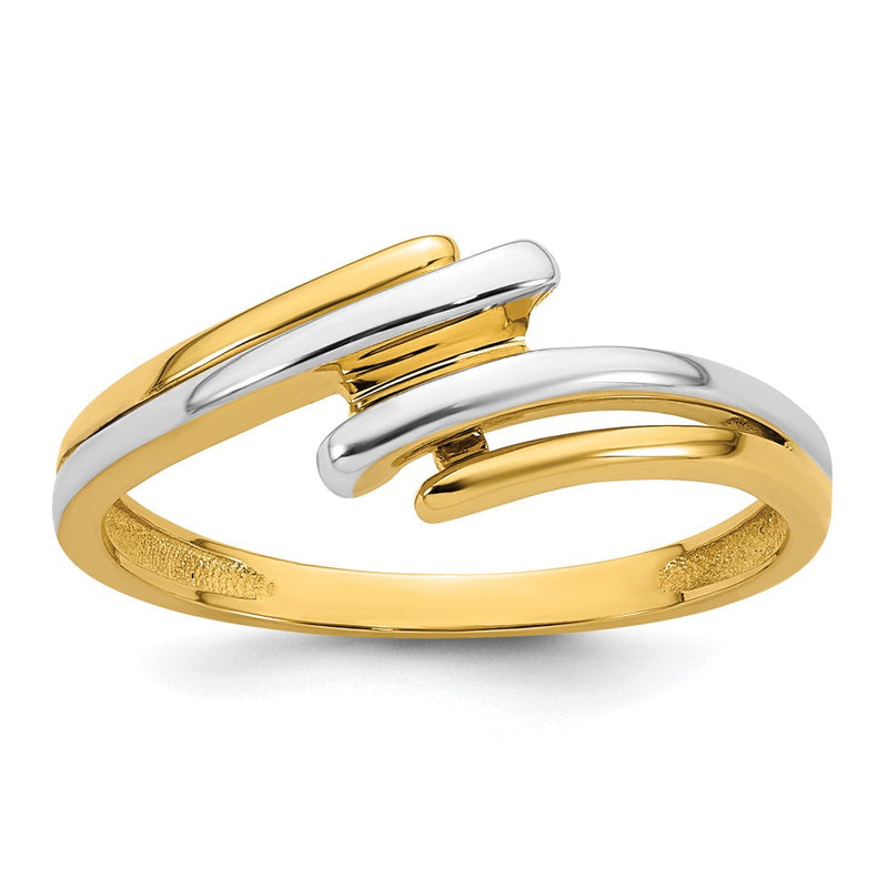 14K Gelbgold mit Rhodium poliert, Größe 7, Bypass-Ring