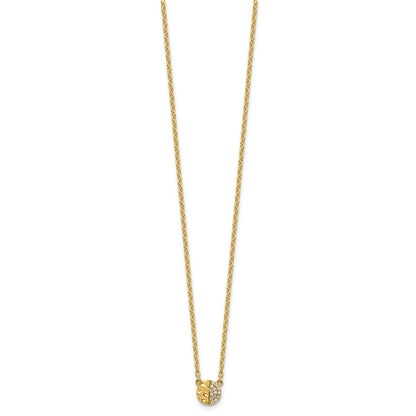 14K Gelbgold Poliert und Gehämmert 1/20 Karat Diamant Disk 18 Zoll Halskette