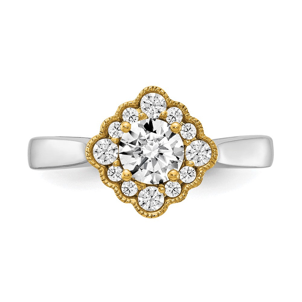 True Origin 14K Bicolorgold 0,25 ct. Labor gezüchteter Diamant VS+ F+ Halbfassung Rund Halo Verlobungsring