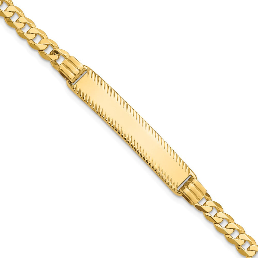 14K Gelbgold Poliert Massiv Kette/solid Platte Panzer Glieder Diamantiert 34x7mm Platte 8 Zoll Id Armband