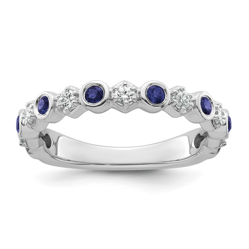 14K Weißgold Fashion-Ring mit Diamant und Saphir, poliert