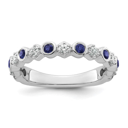 14K Weißgold Fashion-Ring mit Diamant und Saphir, poliert