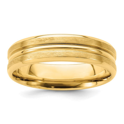 14K Gelbgold 6 mm Ehering, Standardgewicht, Komfort-Passform, gebürstetes Satin mit Mittelrille