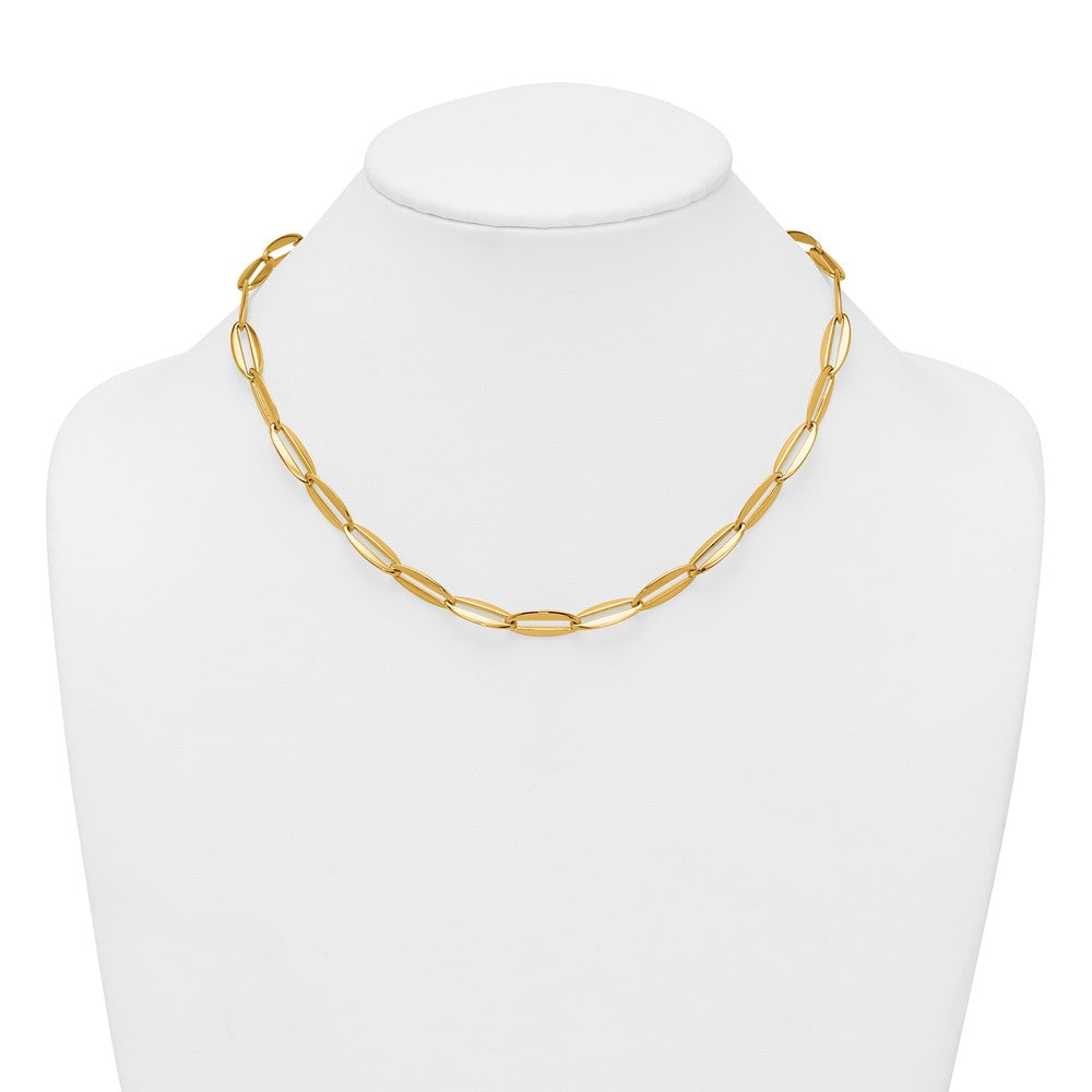 14K Gelbgold Poliert 7mm Lang Oval Glieder 18 Zoll Halskette