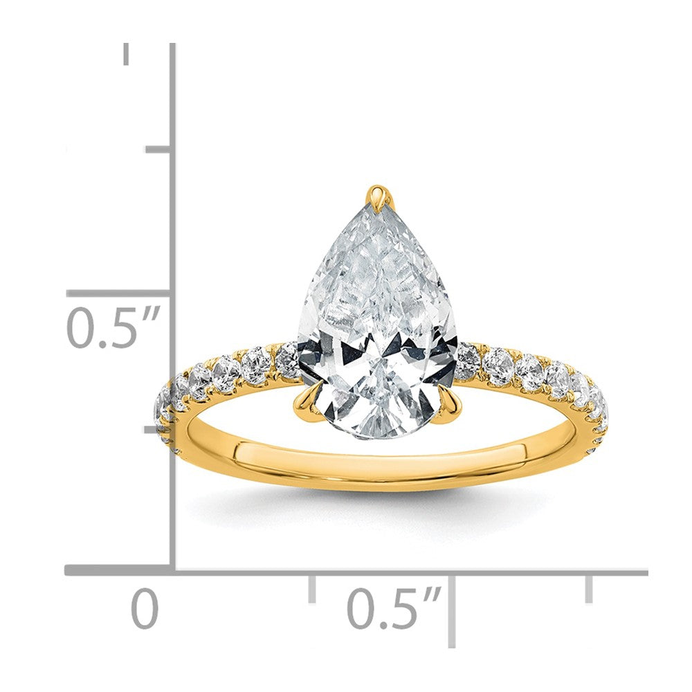14K Gelbgold Verlobungsring mit 2,625 ct. zertifiziertem, im Labor gezüchtetem Diamant VS/SI+ G+ im Birnenschliff, Solitär mit Flair, komplett
