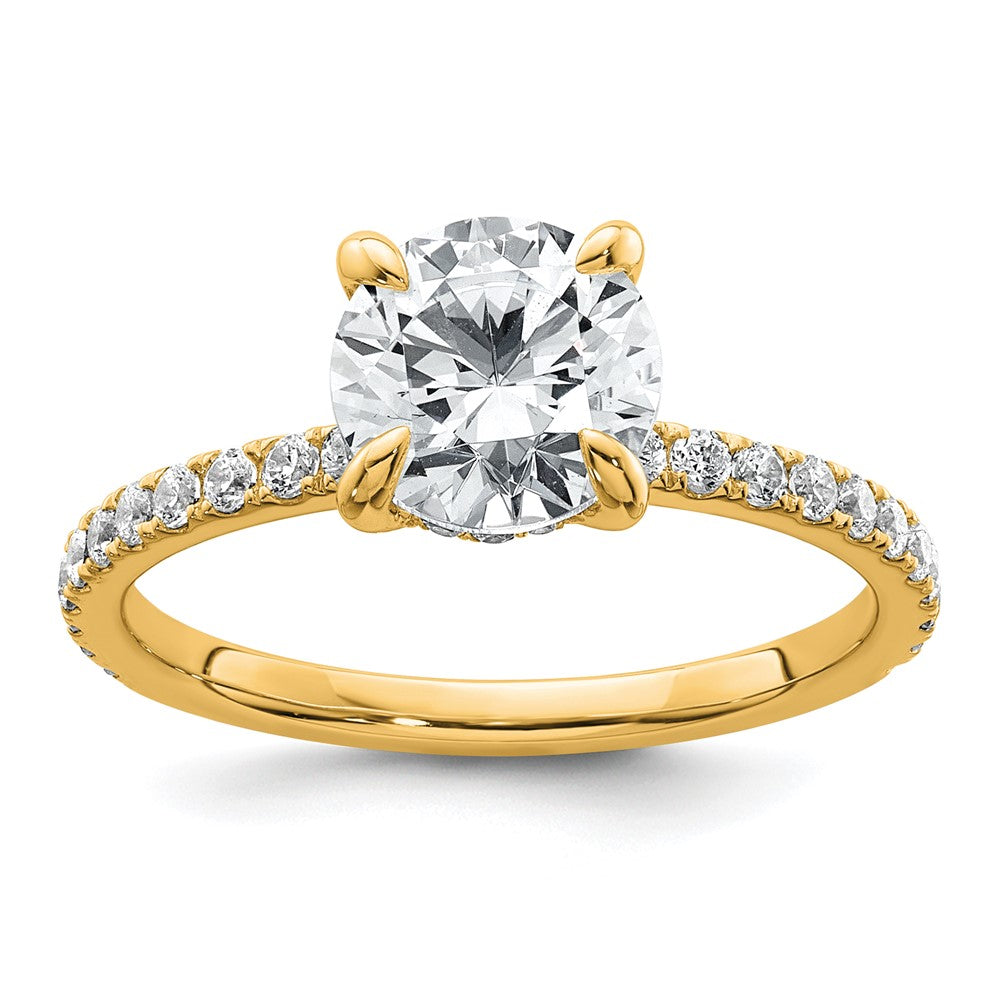 14K Gelbgold Verlobungsring mit 2K zertifiziertem, im Labor gezüchtetem Diamant VS+ F+, rund, komplettes Solitär mit Flair