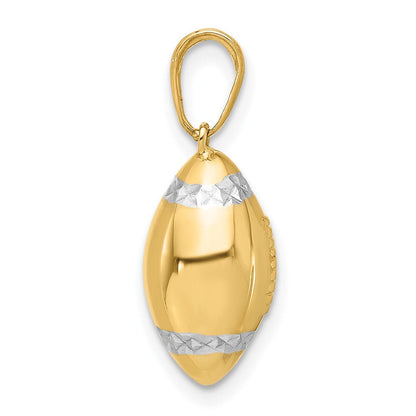 14K Gelbgold und Rhodium Diamant-geschliffener 3D-Football-Anhänger
