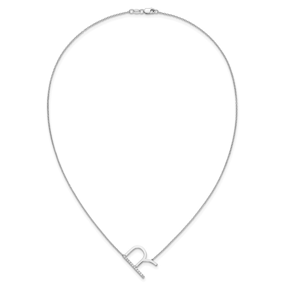 14K Weißgold Seitlich Diamant Initiale R 18 Zoll Halskette