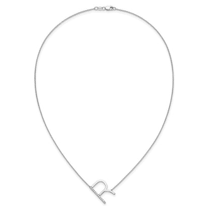 14K Weißgold Seitlich Diamant Initiale R 18 Zoll Halskette