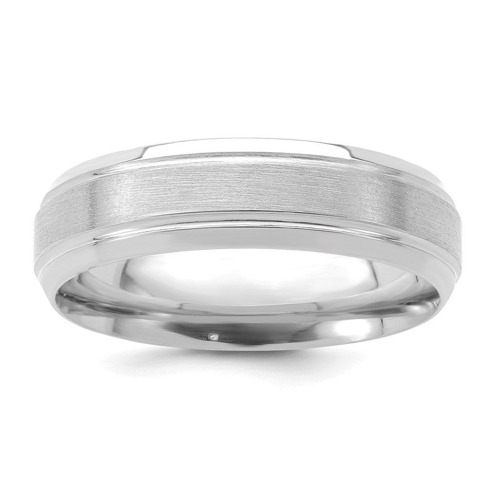 14K Weißgold 6 mm Ehering mit Standardgewicht, Komfort-Passform, gebürstet-satinierter Oberfläche und polierter Linienkante