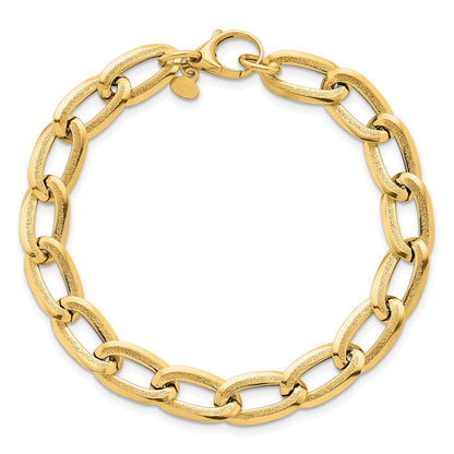 14K Gelbgold Poliert und Strukturiert 8mm Lang Panzer Glieder 7.5 Zoll Armband